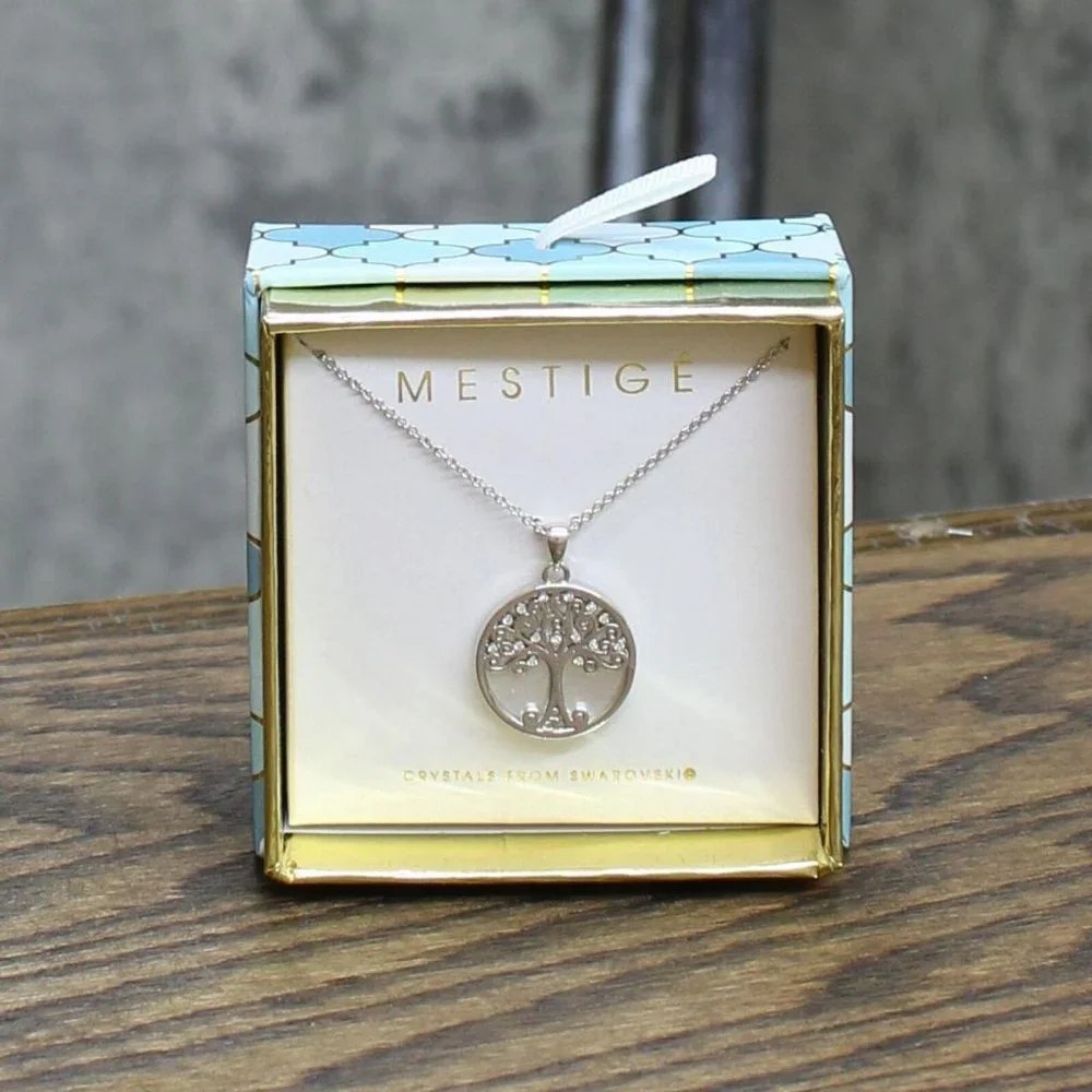 NWT Mestige Willow Tree Of Life Necklace With Swarovski Crystals Silvertone - Picture 2 of 4